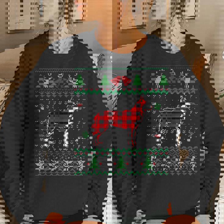 Red Plaid Siberian Husky Dog Ugly Christmas Sweater Women Sweatshirt Gifts for Her