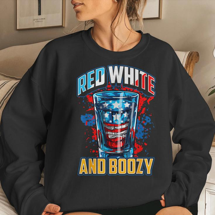 Red White & Boozy Patriotic American Whiskey Drinker Alcohol Women Sweatshirt Gifts for Her