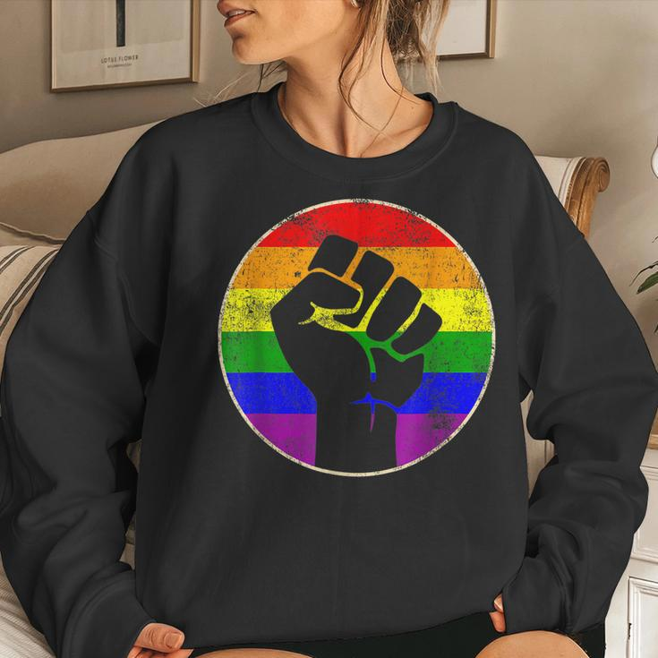 Resist Fist Rainbow Lesbian Gay Lgbt Strength Power & Pride Women Sweatshirt Gifts for Her