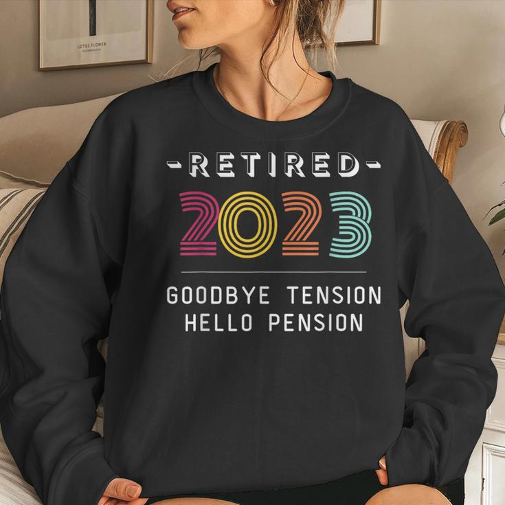 Retired 2023 Goodbye Tension Hello Pension Funny Retro Women Crewneck Graphic Sweatshirt Gifts for Her