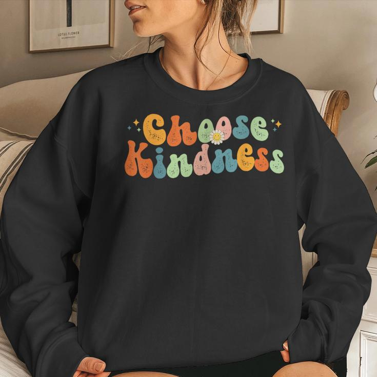 Retro Groovy Choose Kindness Be Kind Inspirational Teacher Women Sweatshirt Gifts for Her
