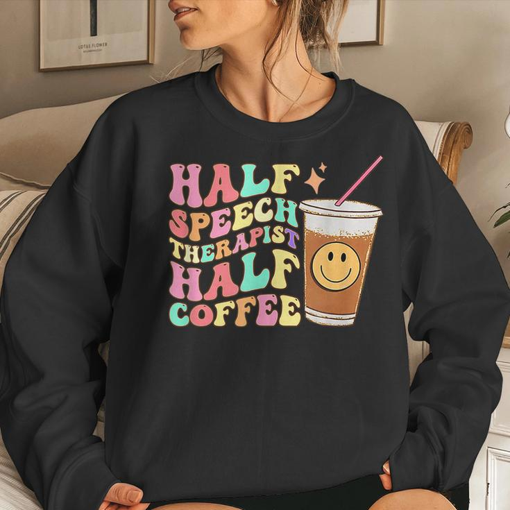 Retro Groovy Half Speech Therapist Half Coffee Slp Therapy Women Sweatshirt Gifts for Her