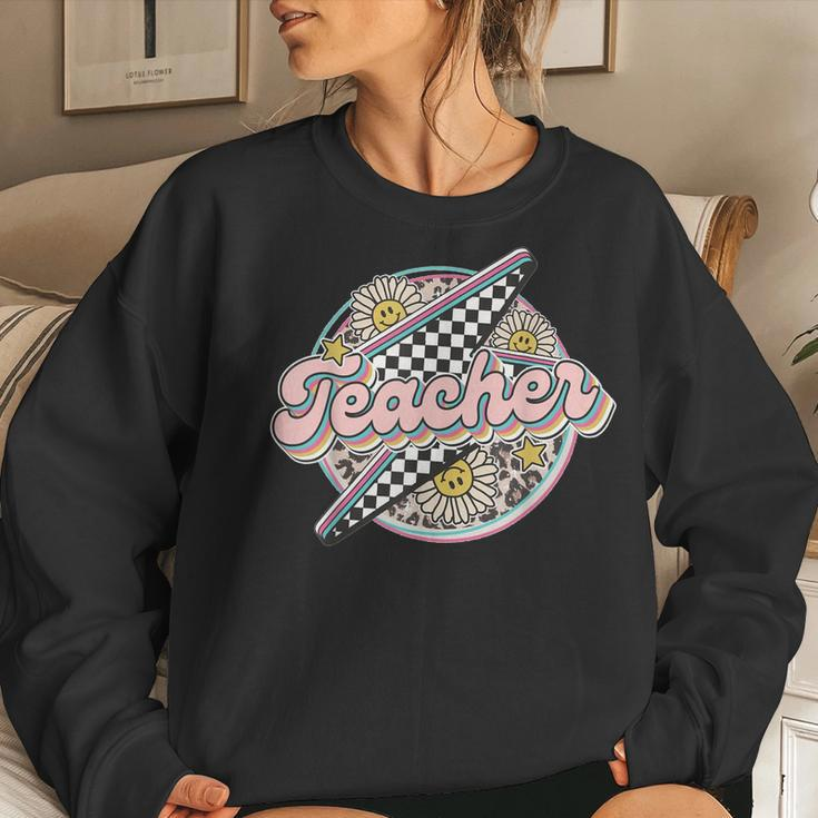 Retro Groovy Hippies Teacher Back To School Funny Gift Women Crewneck Graphic Sweatshirt Gifts for Her