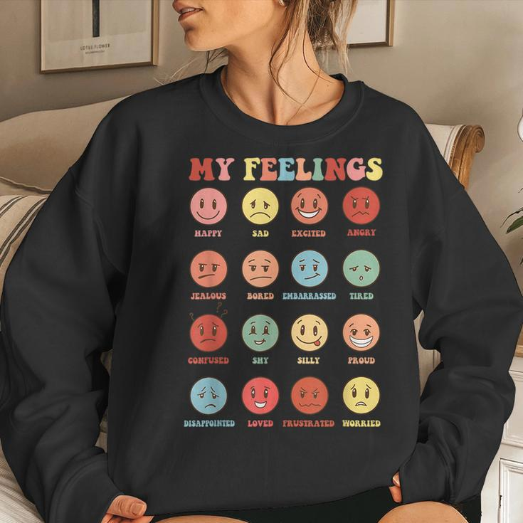 Retro Groovy Rainbow Feelings Chart Hippie Smile Face Trendy Women Sweatshirt Gifts for Her