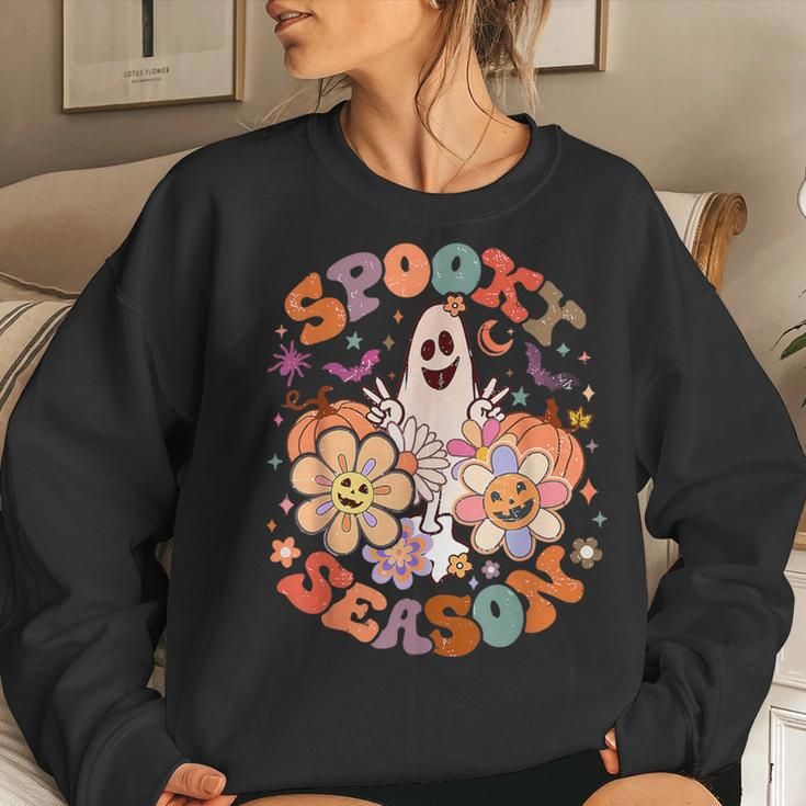 Retro Hippie Spooky Season Cute Ghost Halloween Girls Women Sweatshirt Gifts for Her