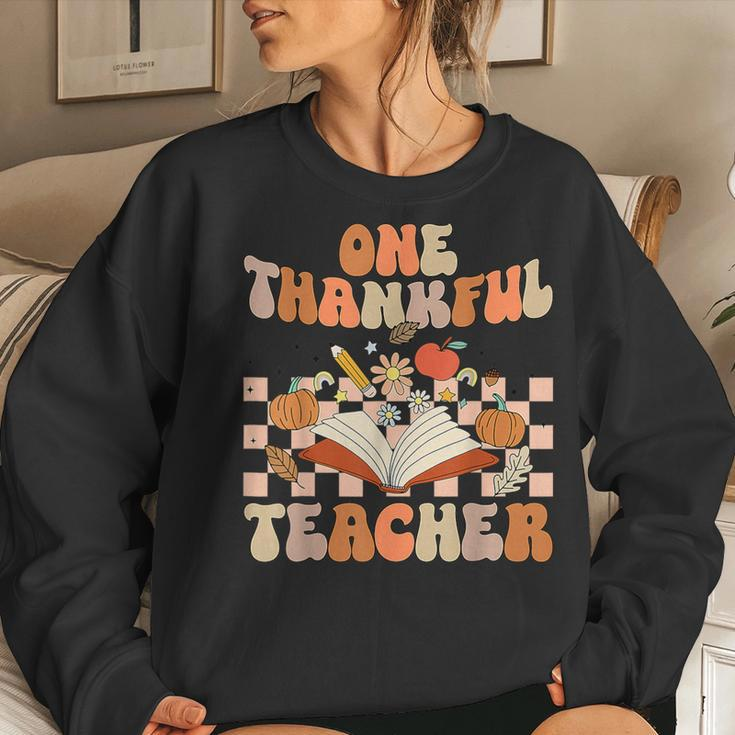 Retro One Thankful Teacher Pumpkin Spice Thanksgiving Fall Women Sweatshirt Gifts for Her