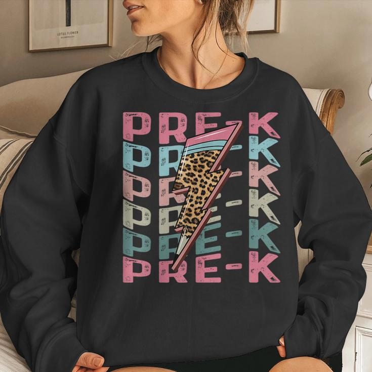 Retro Teacher Pre-K Leopard Cheetah Lightning Bolt Women Sweatshirt Gifts for Her
