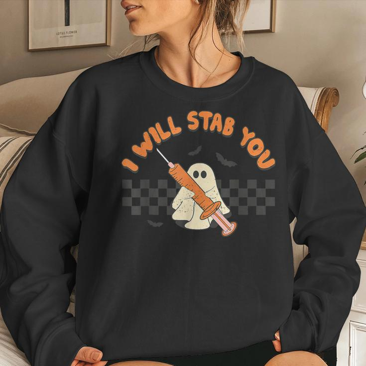 Retro I Will Stab You Halloween Nurses Boo Crew Costume Women Sweatshirt Gifts for Her