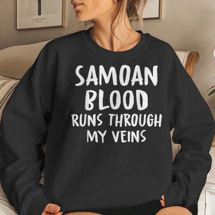 Samoan Blood Runs Through My Veins Novelty Sarcastic Word Women Sweatshirt Gifts for Her