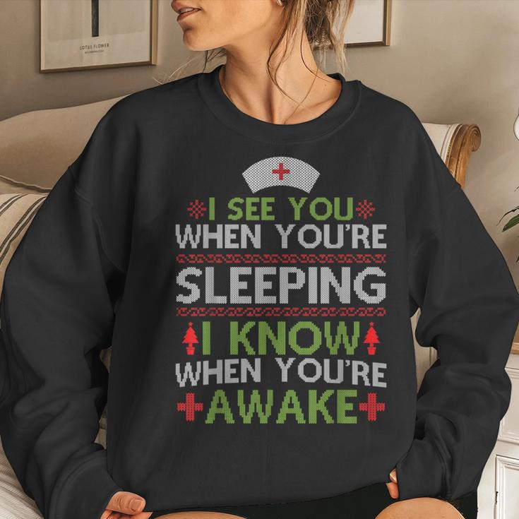 I See You When You're Sleeping Ugly Christmas Sweater Women Sweatshirt Gifts for Her
