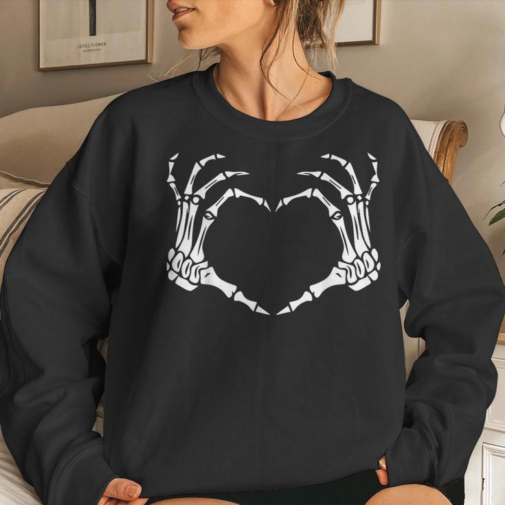 Skeleton Hands Heart Sign Retro Halloween Girls Women Sweatshirt Gifts for Her