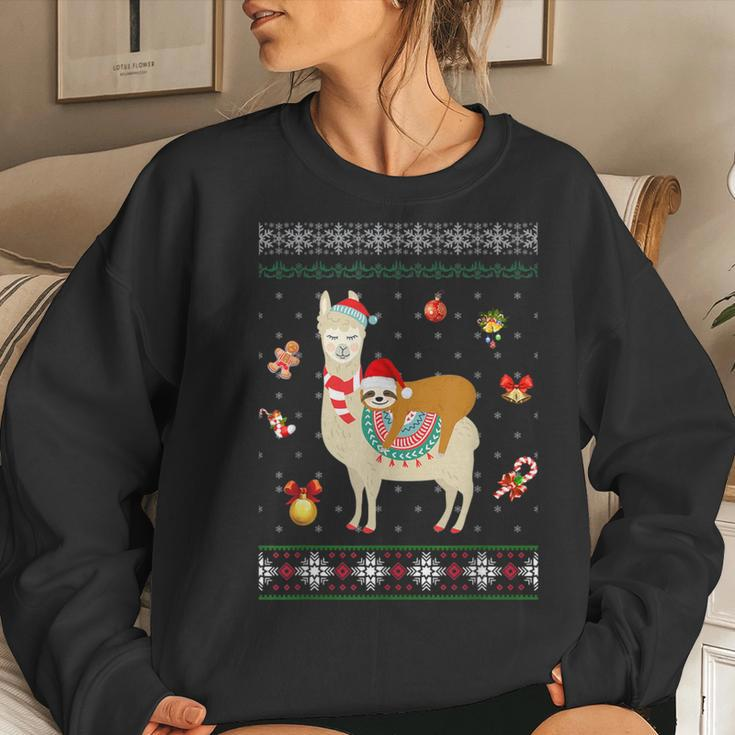 Sloth Riding Llama Christmas Scarf Santa Hat Ugly Sweater Women Sweatshirt Gifts for Her