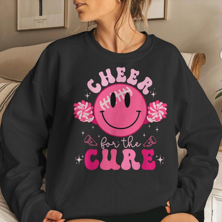 Smile Face Cheer For A Cure Cheerleading Breast Cancer Mom Women Sweatshirt Gifts for Her