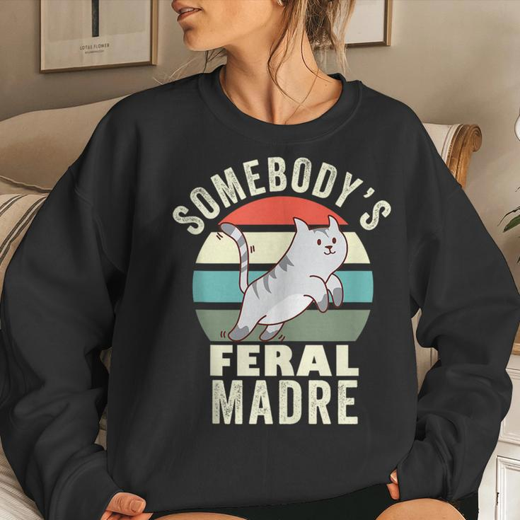 Somebodys Feral Madre Spanish Mom Wild Mama Retro Cat For Mom Women Sweatshirt Gifts for Her