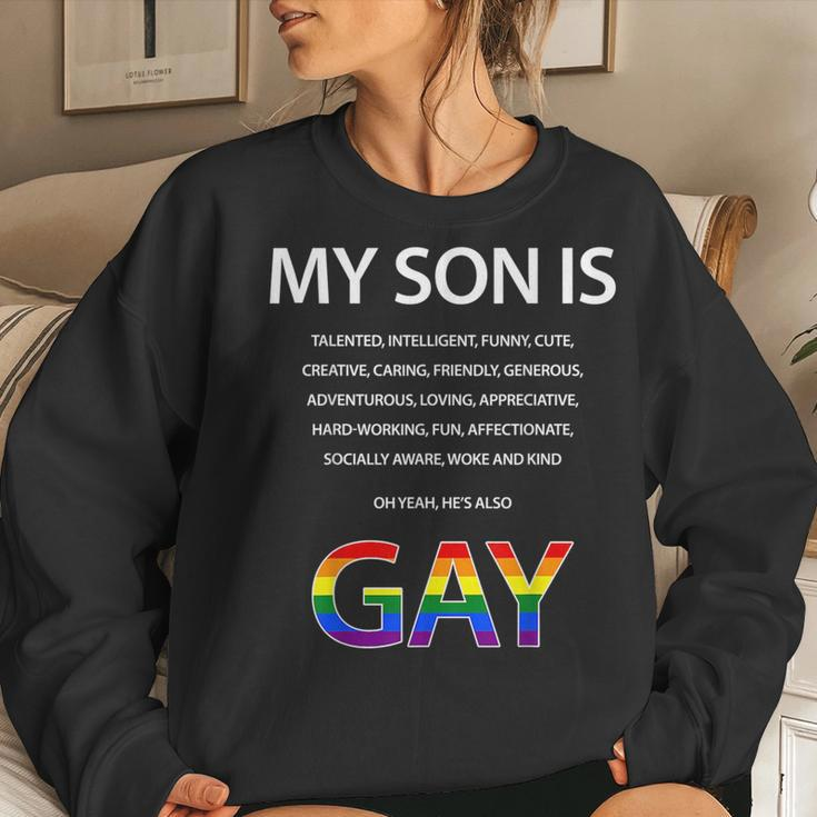 My Son Is Gay For Mom Dad Parents With Pride Lgbtq Kid Women Sweatshirt Gifts for Her