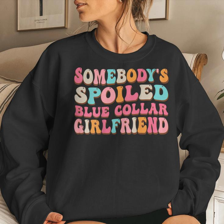 Spoiled Blue Collar Girlfriend Funny Blue Collar Wife Humor Women Crewneck Graphic Sweatshirt Gifts for Her