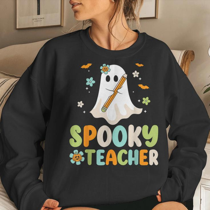 Spooky Teacher Ghost Holding Pencil Halloween Teaching Women Sweatshirt Gifts for Her