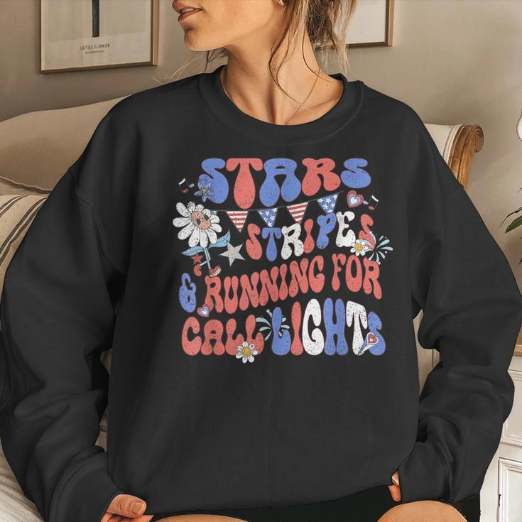 Stars And Stripes Running For Call Lights 4Th Of July Nurse Women Sweatshirt Gifts for Her