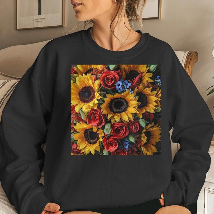 Sunflower And Rose Red Yellow Floral Pattern Women Sweatshirt Gifts for Her
