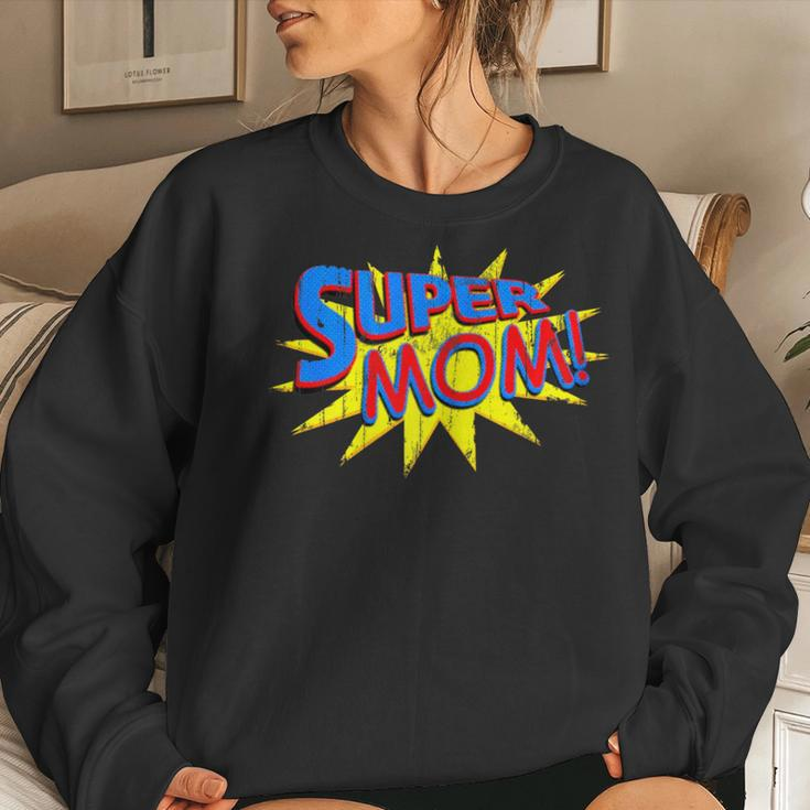 Super Mom Distressed Comic Mother Wife Women Sweatshirt Gifts for Her
