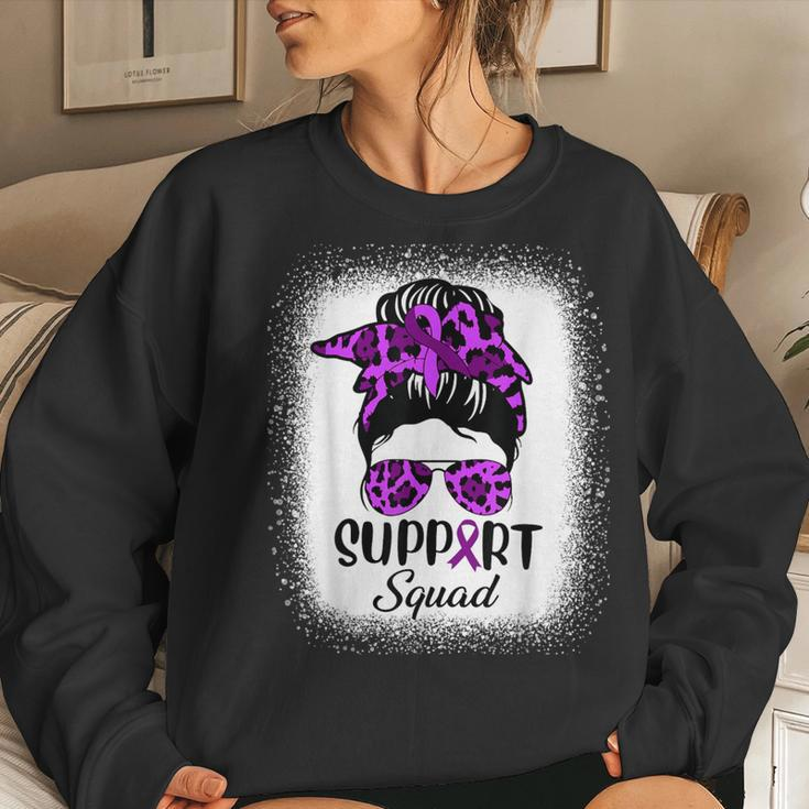 Support Pancreatic Cancer Awareness Messy Bun Ribbon Purple Women Sweatshirt Gifts for Her