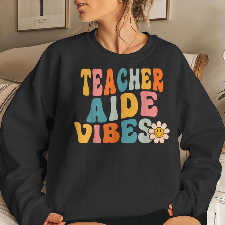 Teacher Aide Vibes Retro 1St Day Of School Groovy Teacher Women Sweatshirt Gifts for Her