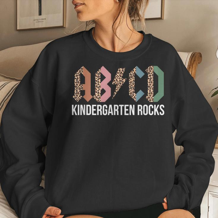 Teachers Abcd Rock Kindergarten Rocks Leopard Back To School Women Crewneck Graphic Sweatshirt Gifts for Her