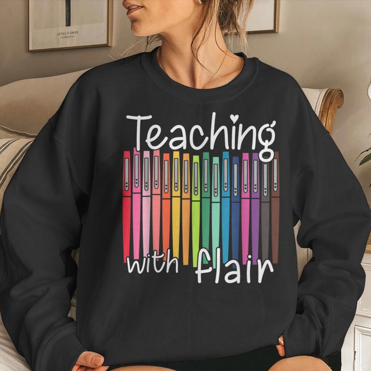 Teaching With Flair Pen Teacher Back To School Gifts Women Women Crewneck Graphic Sweatshirt Gifts for Her