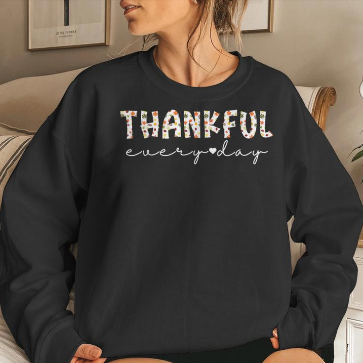 Thankful Grateful Blessed Fall Leaves Thanksgiving Every Day Women Sweatshirt Gifts for Her