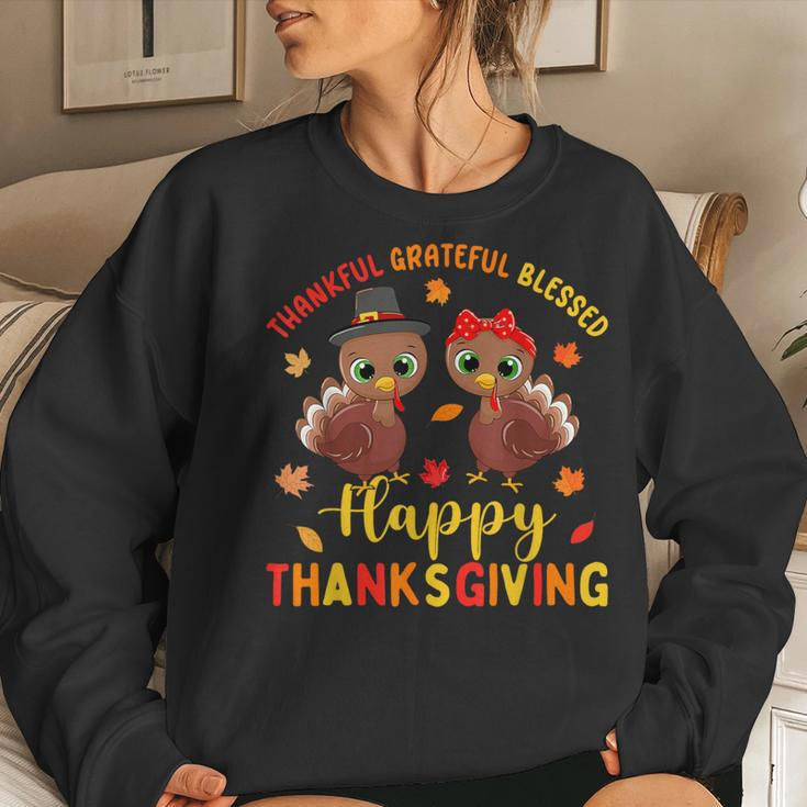 Thankful Grateful Blessed Thanksgiving Turkey Girls Women Sweatshirt Gifts for Her