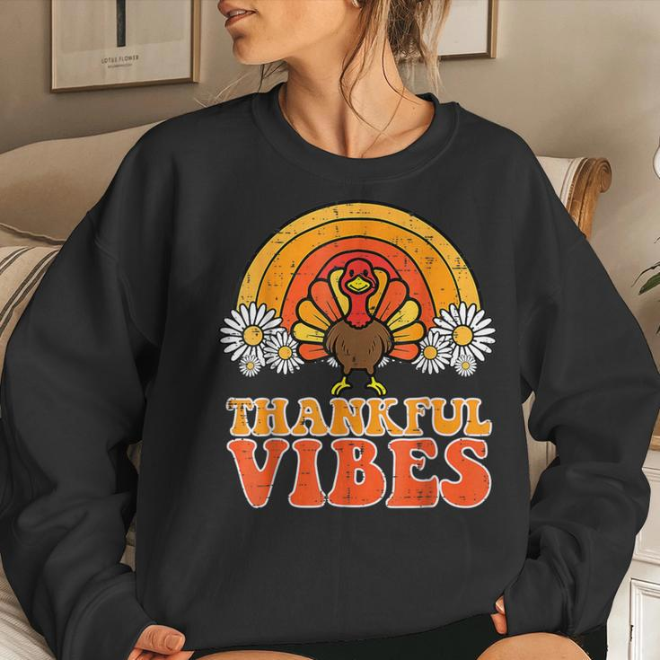 Thankful Vibes Turkey Rainbow Retro Thanksgiving Women Women Sweatshirt Gifts for Her