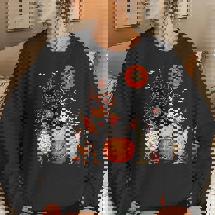 Three Chickens Halloween Mummy Scary Witch With Pumpkins Women Sweatshirt Gifts for Her