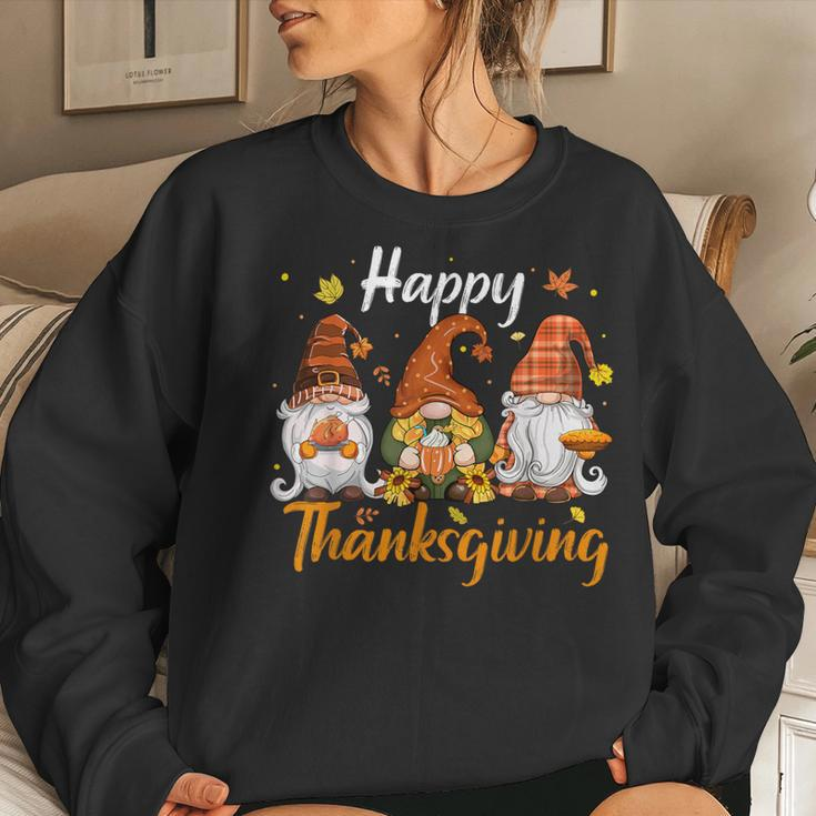 Three Gnomes Happy Thanksgiving Autumn Fall Pumpkin Spice Women Sweatshirt Gifts for Her