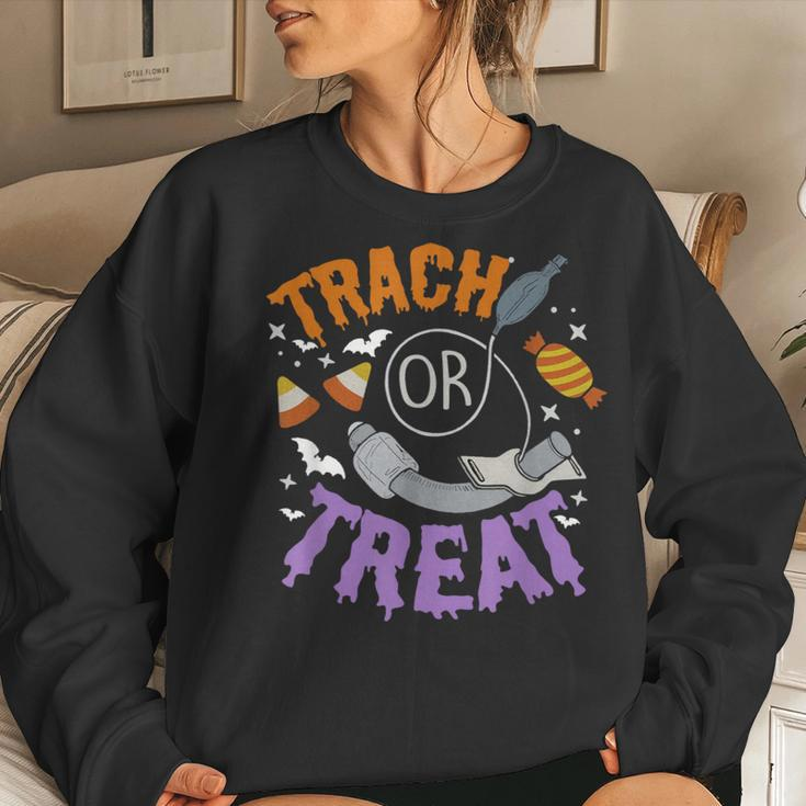 Trach Or Treat Nurse Respiratory Therapist Icu Rn Halloween Women Sweatshirt Gifts for Her