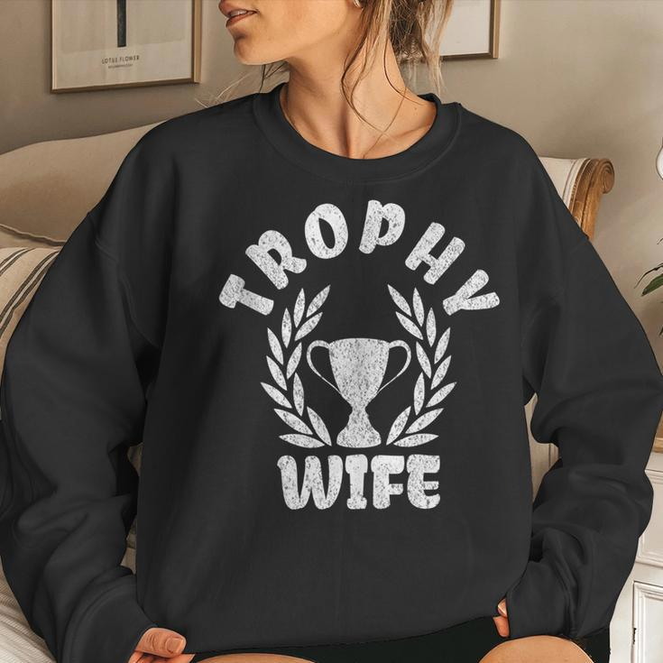 Trophy Wife Happy Woman Funny Marriage Women Crewneck Graphic Sweatshirt Gifts for Her
