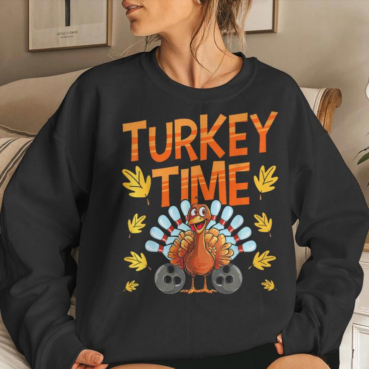 Turkey Time Bowl Bowling Strike Pin Sport Thanksgiving Boys Women Sweatshirt Gifts for Her