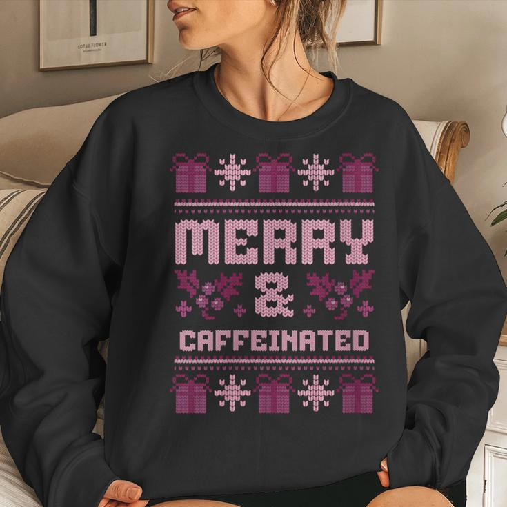 Ugly Christmas Sweater Merry And Caffeinated Party Women Sweatshirt Gifts for Her