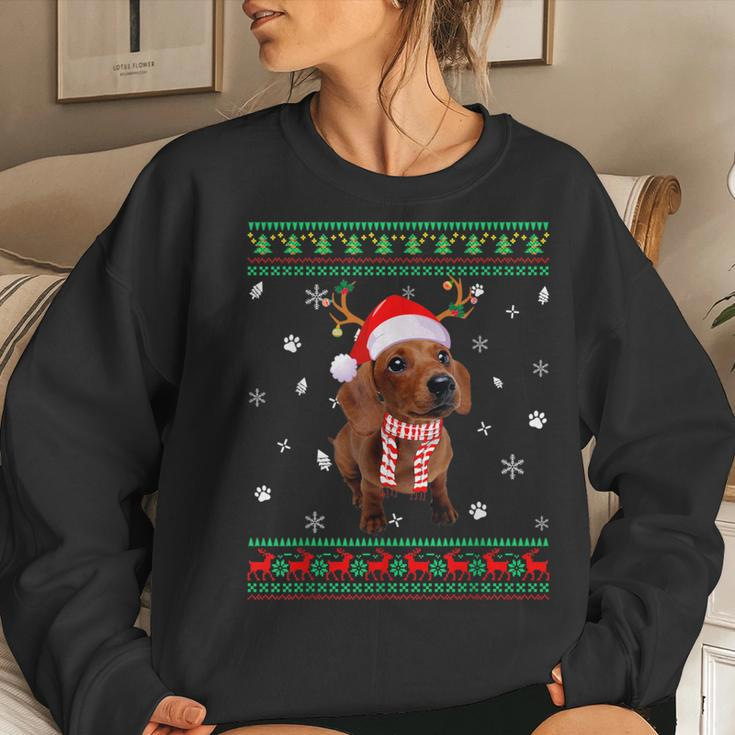Ugly Sweater Christmas Dachshund Dog Santa Reindeer Women Sweatshirt Gifts for Her