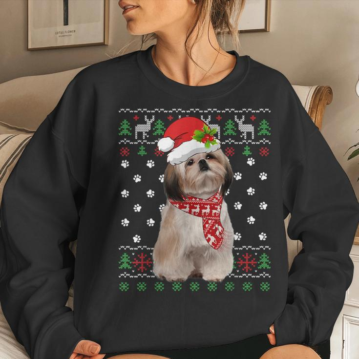 Ugly Sweater Christmas Shih Tzu Dog Puppy Xmas Pajama Women Sweatshirt Gifts for Her