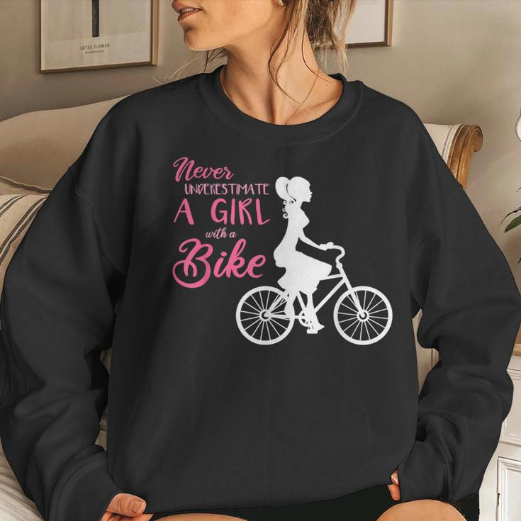 Never Underestimate A Girl With A Bike Girl Women Sweatshirt Gifts for Her