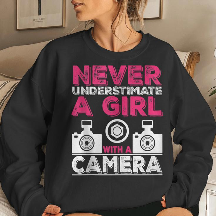 Never Underestimate A Girl With A Camera Girl Photographer Women Sweatshirt Gifts for Her