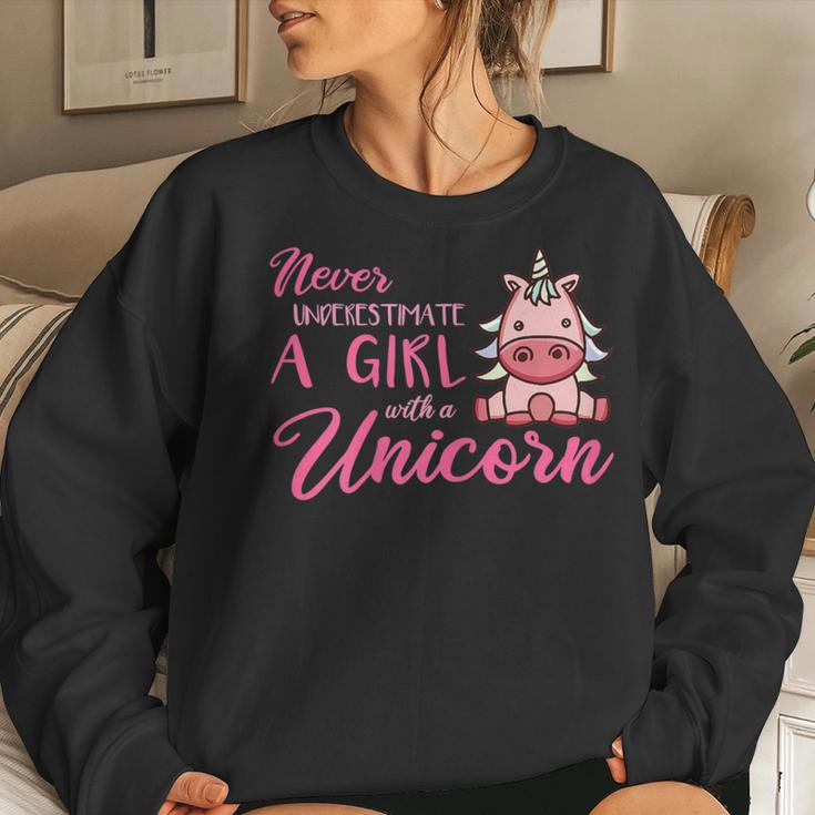 Never Underestimate A Girl With A Unicorn Girls Unicorns Women Sweatshirt Gifts for Her