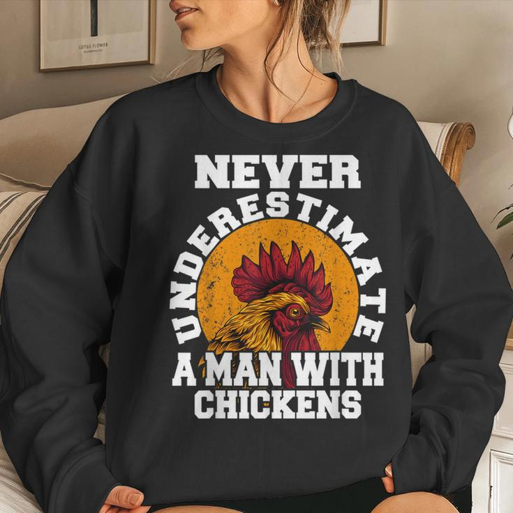 Never Underestimate A Man With Chickens Farmer Chicken Women Sweatshirt Gifts for Her
