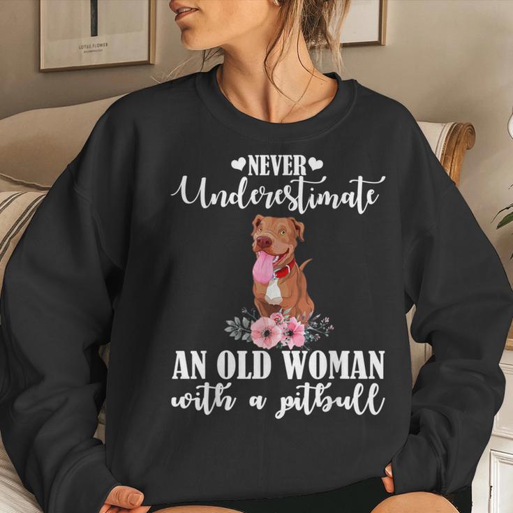 Never Underestimate An Old Woman With Pitpull Women Sweatshirt Gifts for Her