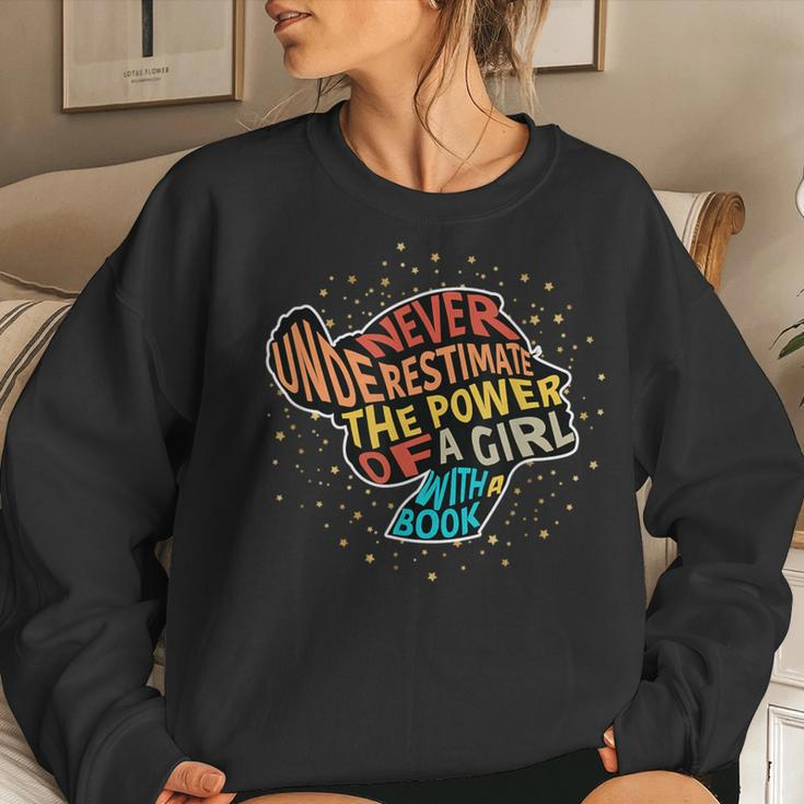 Never Underestimate The Power Of A Girl With Book Feminist Women Sweatshirt Gifts for Her