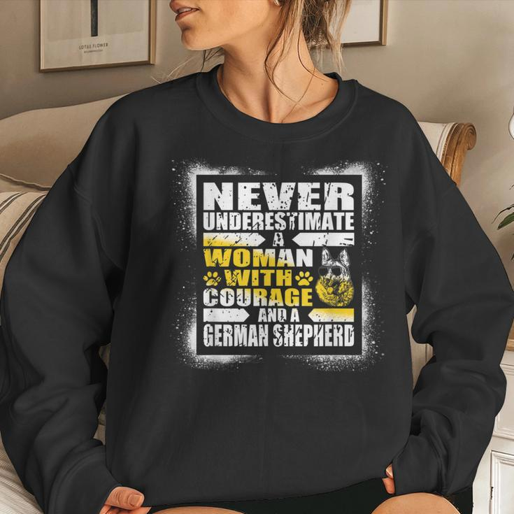 Never Underestimate Woman Courage And A German Shepherd Women Sweatshirt Gifts for Her