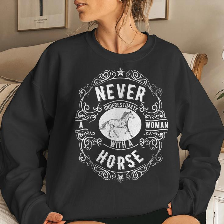 Never Underestimate A Woman With A Horse Riding Women Sweatshirt Gifts for Her