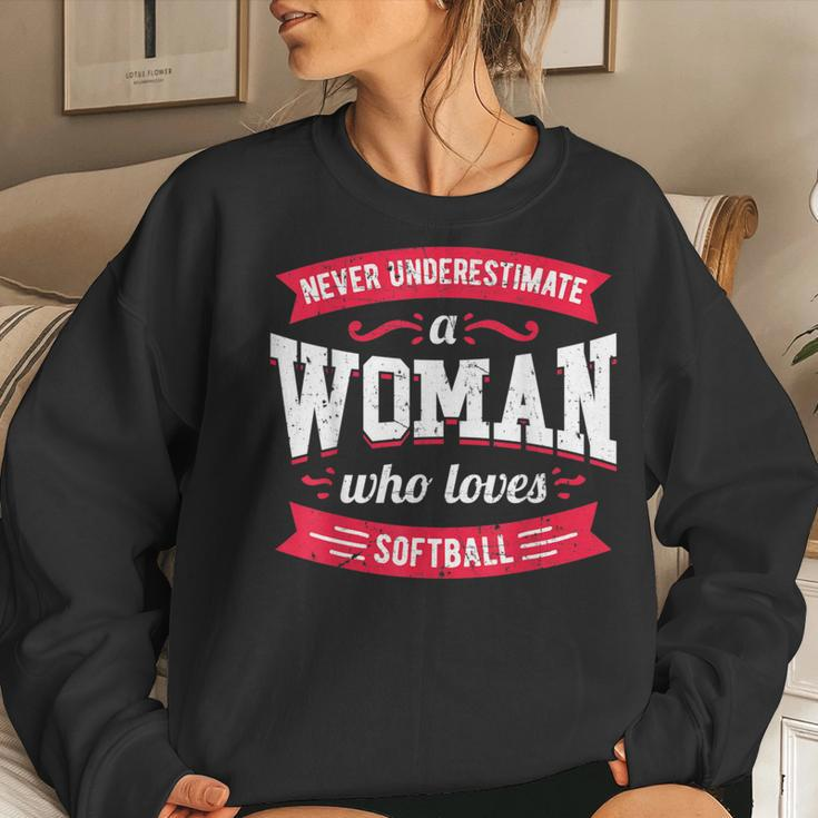 Never Underestimate A Woman Who Loves Softball Women Sweatshirt Gifts for Her