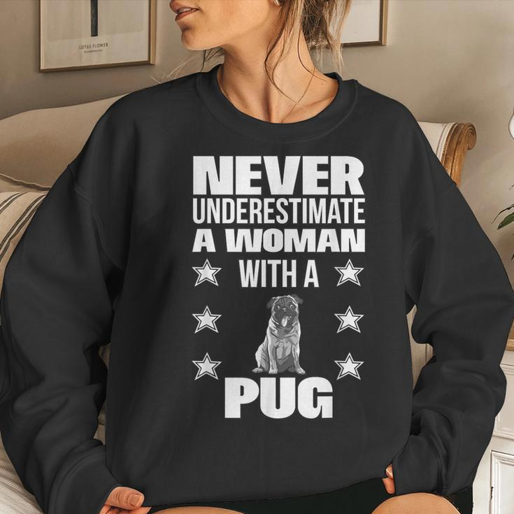 Never Underestimate A Woman With A Pug Women Sweatshirt Gifts for Her
