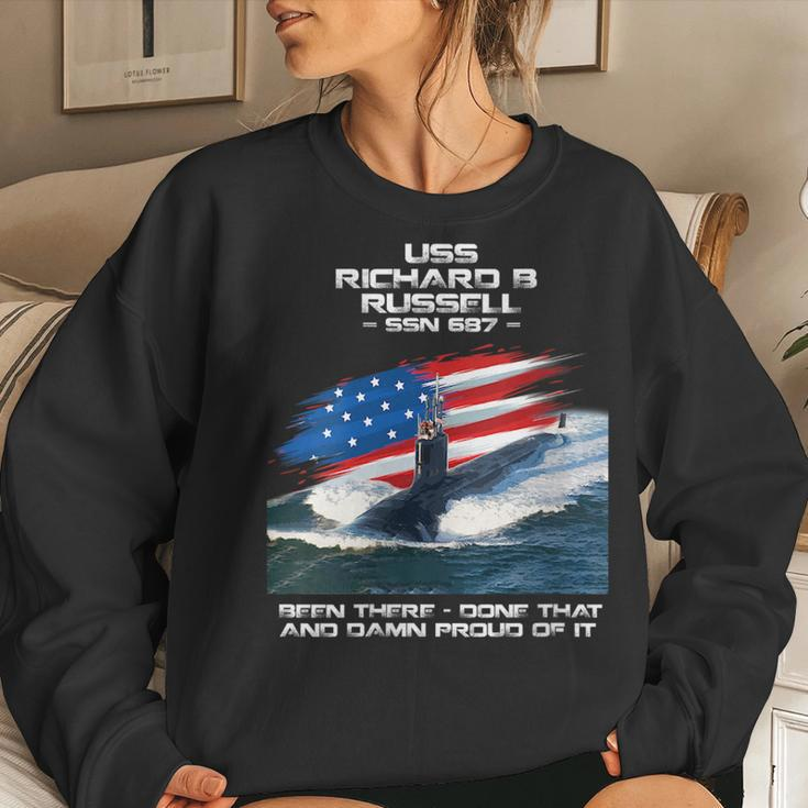 Uss Richard B Russell Ssn-687 American Flag Submarine Women Crewneck Graphic Sweatshirt Gifts for Her